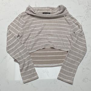 WHBM Tan and White Striped Sweater Set